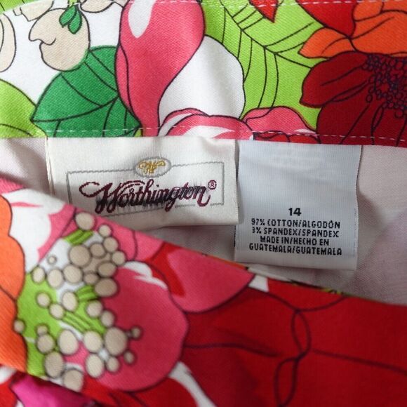Worthington Womens Pants Bright Floral Colors Cropped Size 14 - Picture 9 of 10